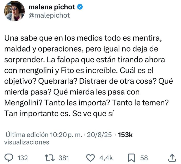 La actriz se expresó en X. La actriz se expresó en X.