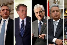 Mandatarios: Fernández, Bolsonaro, Piñera, Moreno y Bukele. Foto: Reuters