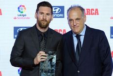 Javier Tebas y Lionel Messi. Foto: Archivo