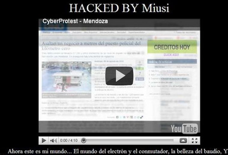 Así fue hackeada el sitio web de Malargüe. Foto: web