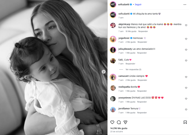 Sofía Calzetti con su hija. Créditos: Instagram Sofía Calzetti con su hija. Créditos: Instagram
