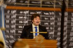 El presidente Javier Milei dio un discurso en la Bolsa de Comercio tras la aprobación del Senado a las reformas jubilatorias.