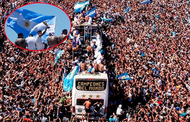 Unas 5 millones de personas coparon las calles el 20 de diciembre de 2022 para festejar con los jugadores la obtención de la Copa del Mundo. Histórico.