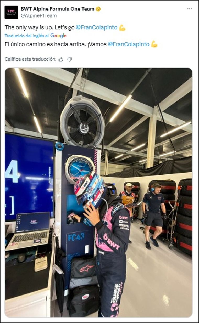 El mensaje de Alpine cuando faltaban 10 minutos para la carrera El mensaje de Alpine cuando faltaban 10 minutos para la carrera