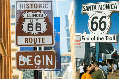 MDZol | Pese a la placa que lo recuerda la Ruta 66 nunca llegó al océano, sino que en las calles Olympic y  Lincoln de Santa Mónica Foto: bostonglobe.com y uk.trip.com/travel-guide/