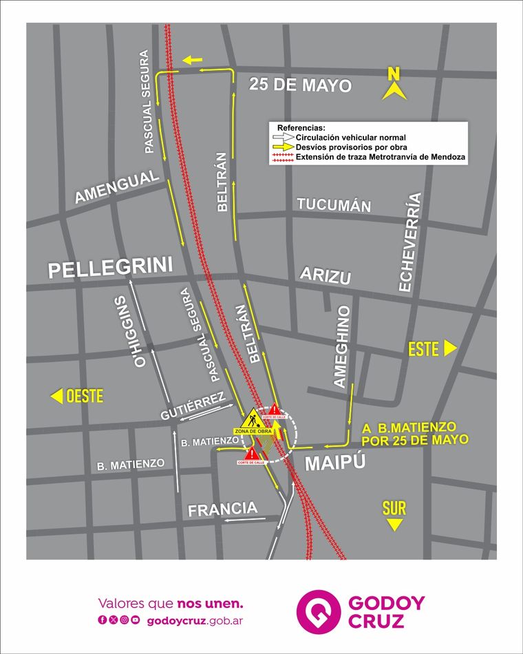Corte en calle Maipú por obras de ampliación del Metrotranvía. Corte en calle Maipú por obras de ampliación del Metrotranvía.