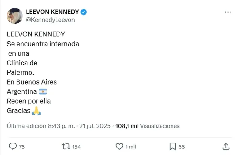 El posteo de Leevon Kennedy que dio el anuncio. El posteo de Leevon Kennedy que dio el anuncio.