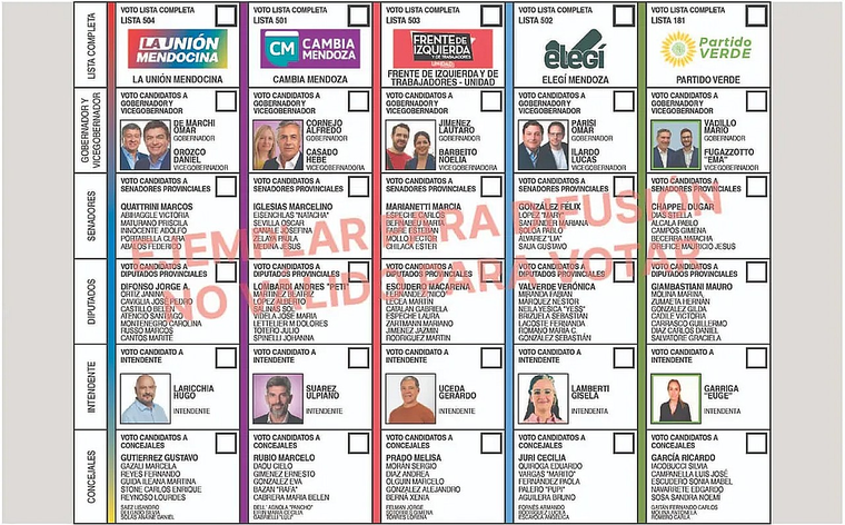 La Boleta Única de Mendoza en 2023. En la columna de La Unión Mendocina, aparecen Difonso, Ortiz, Caviglia y Castillo. La Boleta Única de Mendoza en 2023. En la columna de La Unión Mendocina, aparecen Difonso, Ortiz, Caviglia y Castillo.