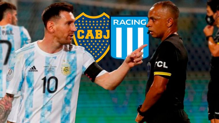 Messi tuvo dos fuertes cruces con Sampaio, el árbitro de la ida de Boca-Racing