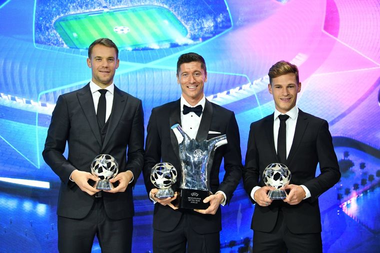 Neuer, Lewandowski y Kimmich, compañeros de equipo y premiados. Foto: UEFA