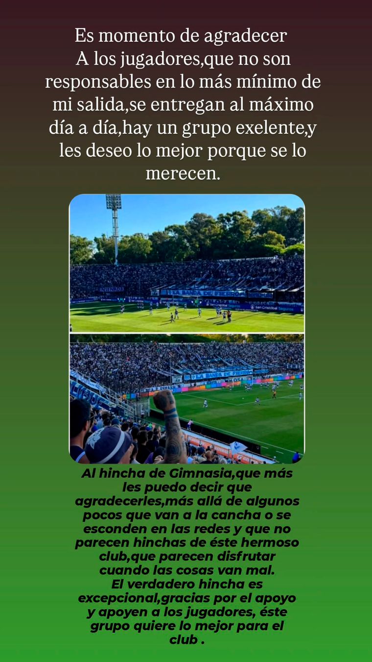 Fernando Zaniratto agradeció al plantel y a los hinchas triperos. Fernando Zaniratto agradeció al plantel y a los hinchas triperos.