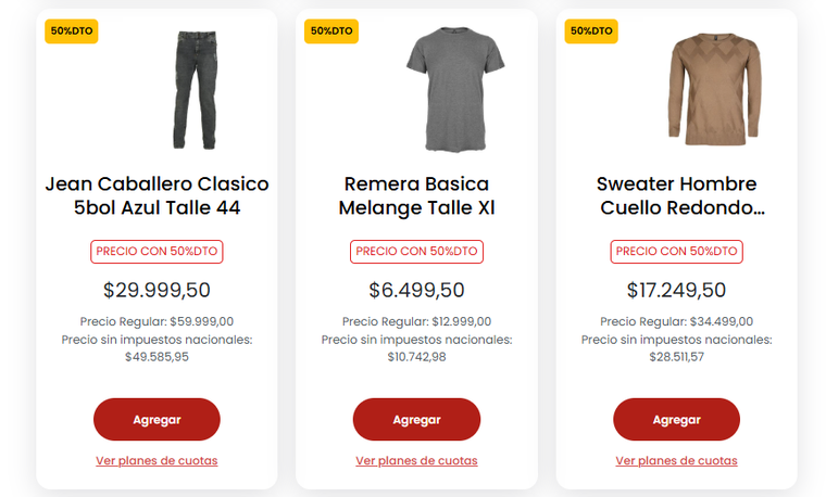 La ropa de hombre con descuento en el supermercado. La ropa de hombre con descuento en el supermercado.