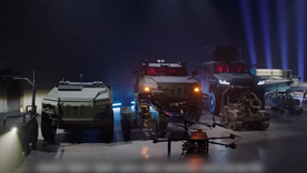Algunos de los drones, robots y camionetas usados por Ucrania en la guerra contra Rusia.