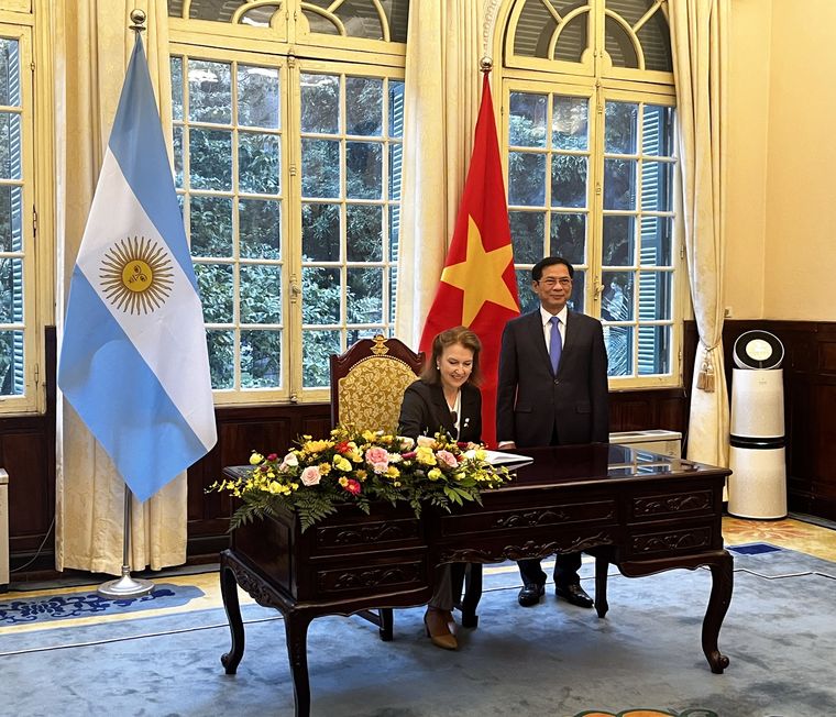 La canciller Diana Mondino con su par de Vietnam Foto: Cancillería