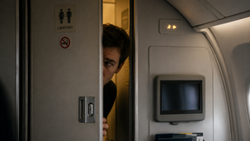 Una fantasía recurrente es tener sexo en el baño de un avión. (Imagen generada con IA). Una fantasía recurrente es tener sexo en el baño de un avión. (Imagen generada con IA).
