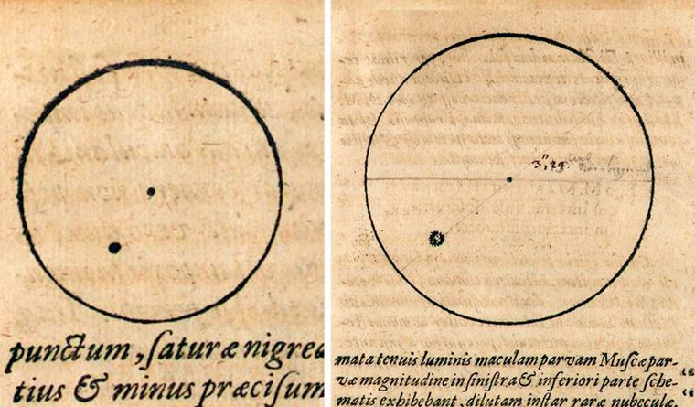 Dibujos de manchas solares realizados por Kepler. Foto: Dpa.