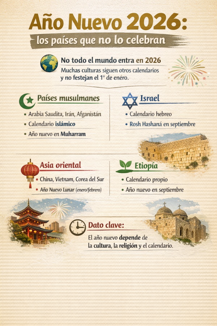 Pa&iacute;ses de Asia y Medio Oriente siguen calendarios propios y no celebran la llegada de 2026.