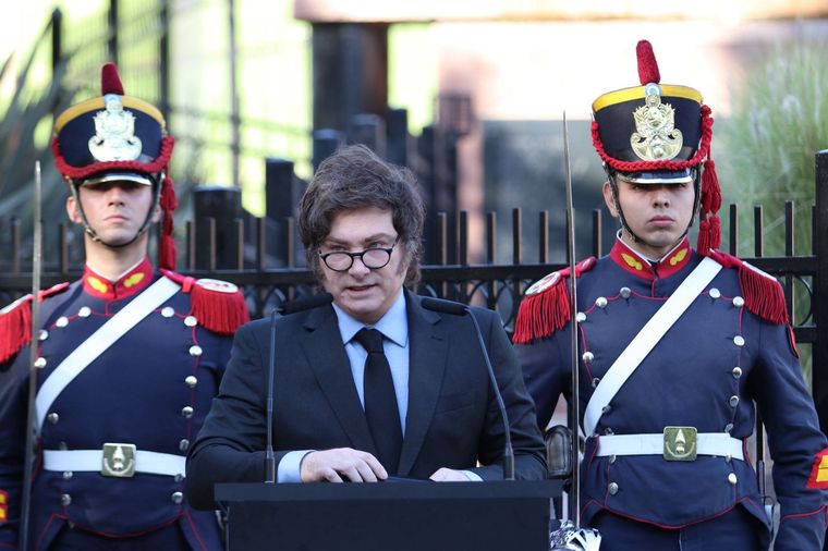 Javier Milei habló durante siete minutos en el acto por el aniversario de la guerra de Malvinas Foto: Presidencia