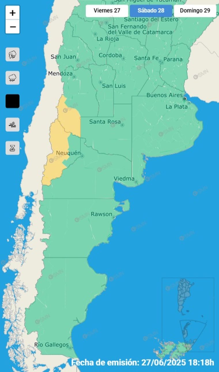 Alerta amarilla por nieve para este sábado en el sur de Mendoza (SMN) Alerta amarilla por nieve para este sábado en el sur de Mendoza (SMN)