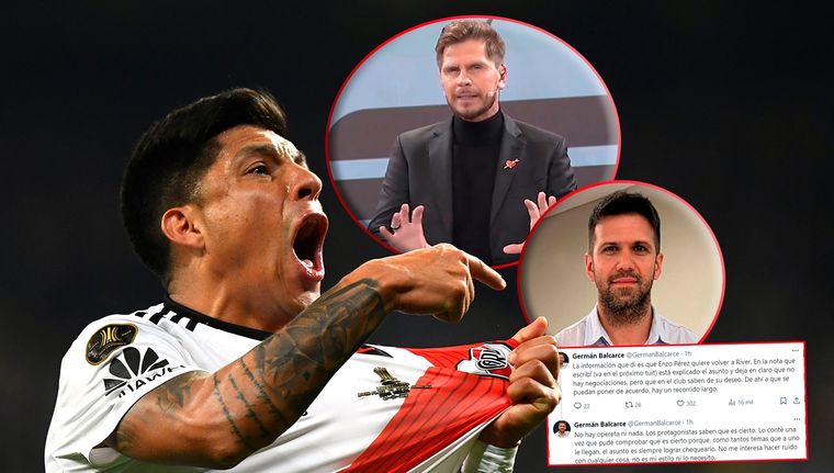 Vignolo dijo que querían desestabilizar a Demichelis y desestimó cualquier chance de una vuelta de Enzo Pérez a River. La respuesta de Germán Balcarce, el periodista que lanzó la bomba. Foto: NA, captura ESPN y YouTube.