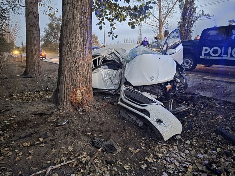 El vehículo impactó contra un árbol y quedó completamente destruido Foto: Ministerio de Seguridad de Mendoza