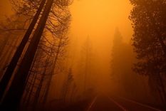 El humo y el cielo naranja sobre una ruta cerca de Greenville, California. Foto: REUTERS