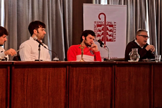 Luquitas Rodríguez, Pedro Rosemblat y Rosendo Grobocopatel en la Conferencia Episcopal