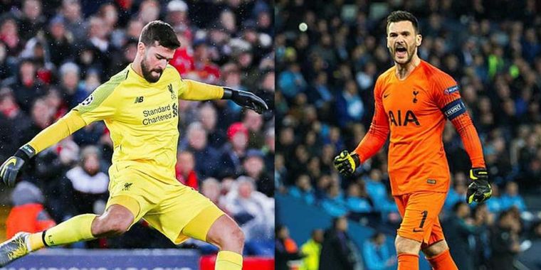 Alisson Becker del Liverpool y Hugo Lloris, arquero del Tottenham Hotspur F. C.