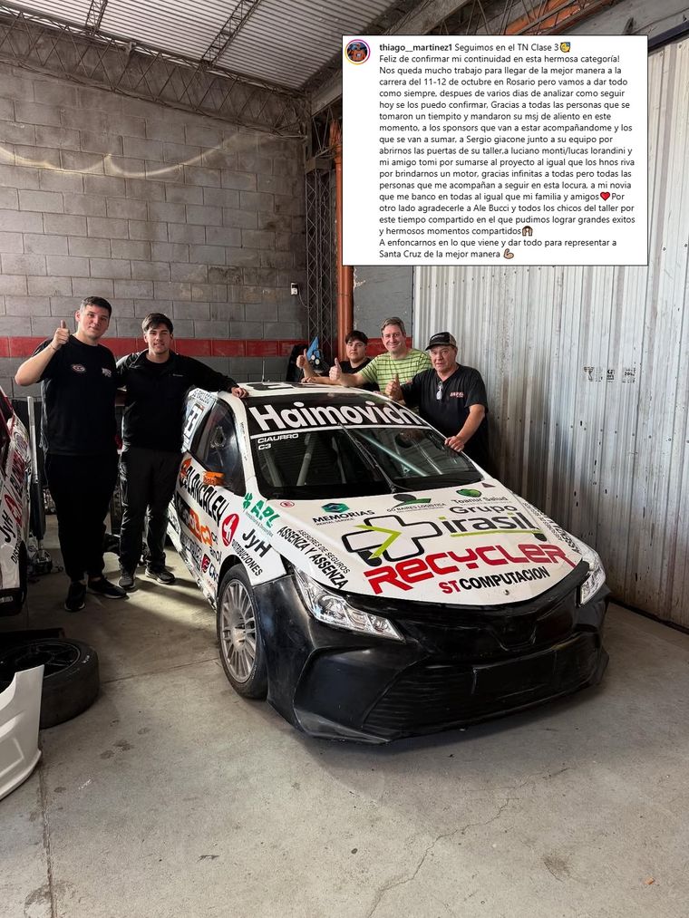 Thiago Martínez confirmó nuevo equipo para correr en la Clase 3 del Turismo Nacional. Thiago Martínez confirmó nuevo equipo para correr en la Clase 3 del Turismo Nacional.