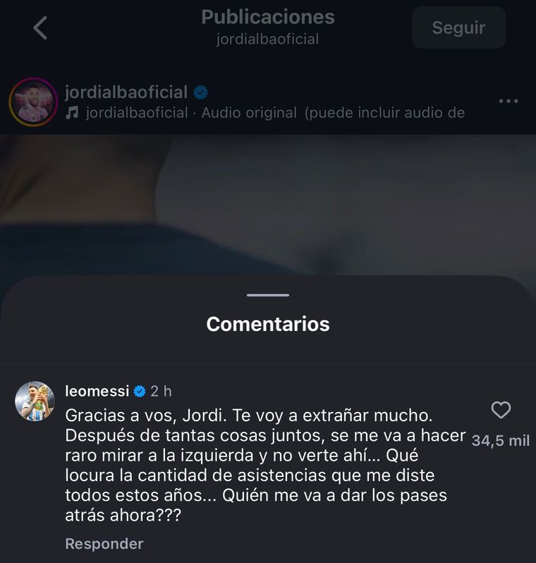 El mensaje de Messi en el video que publicó Jordi Alba anunciando su retiro del fútbol. El mensaje de Messi en el video que publicó Jordi Alba anunciando su retiro del fútbol.