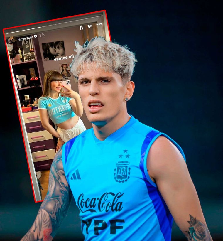 La novia de Garnacho, Eva García, expectante por su debut en la Selección argentina