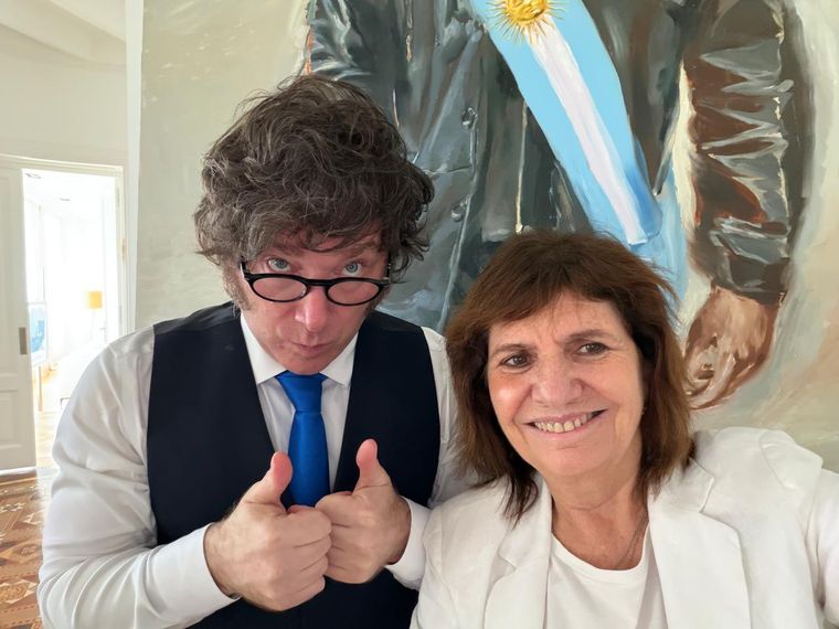 El presidente Javier Milei y la senadora Patricia Bullrich en la Quinta de Olivos.