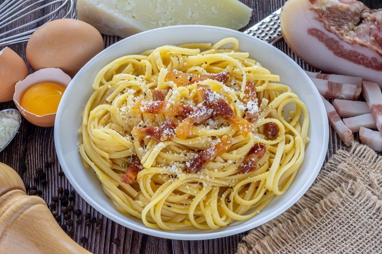 Pasta a la carbonara Uno de los platos clásicos de la cocina italiana Foto: Damián Serrano