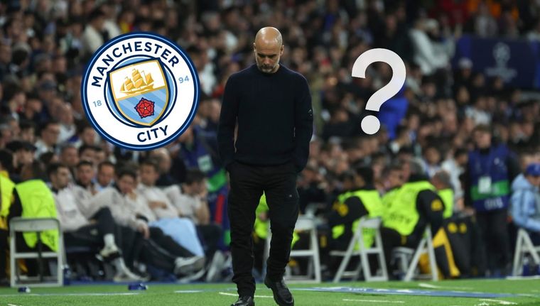 Cabizbajo. Pep Guardiola padeció el partido frente al Real Madrid y después enfrentó las cámaras y los micrófonos. Está atravesando su peor temporada como entrenador. Foto: EFE