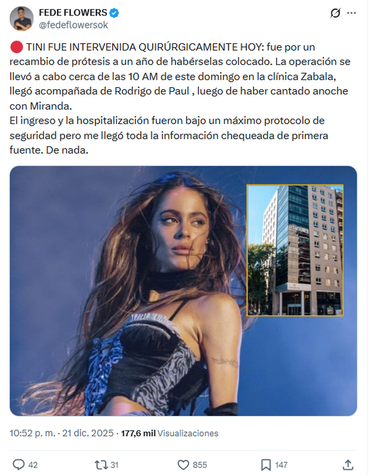 Tini Stoessel fue sometida a una cirugía. Tini Stoessel fue sometida a una cirugía.