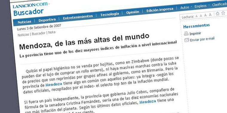 Imagen de la publicacion de La Nacion en su pagina web Foto: MDZ