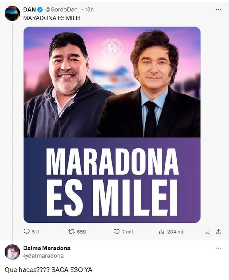 El polémico posteo que hizo el Gordo Dan sobre Diego Armando Maradona y la supuesta postura de el Diez sobre el gobierno de Milei. El polémico posteo que hizo el Gordo Dan sobre Diego Armando Maradona y la supuesta postura de el Diez sobre el gobierno de Milei.