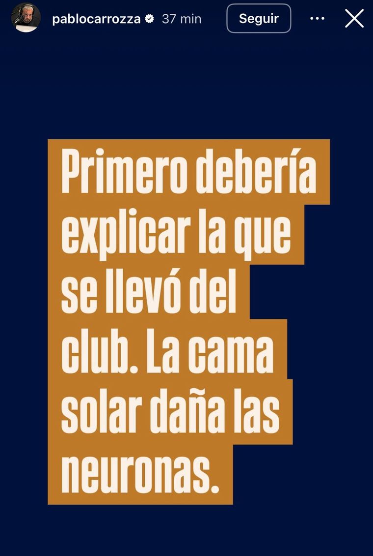 El posteo de Pablo Carrozza, justo después del descargo de Raúl Cascini. El posteo de Pablo Carrozza, justo después del descargo de Raúl Cascini.