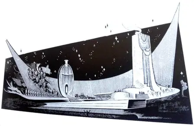 Boceto del escenario. El director redefinió la fiesta una puesta que anticipó la Vendimia moderna. Boceto del escenario. El director redefinió la fiesta una puesta que anticipó la Vendimia moderna.