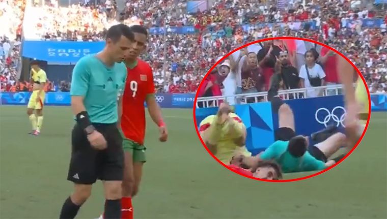 El árbitro uzbeco Ilgiz Tantashev se fue lesionado en el partido de semifinales de los Juegos Olímpicos. Foto: Captura Claro Sports
