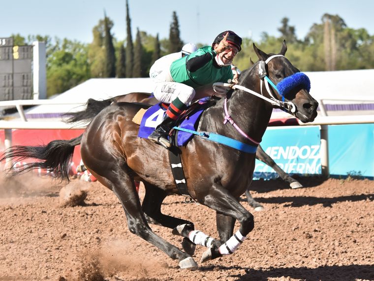 Loyal King y su jockey Nahuel Aguirre se destacaron ayer en Mendoza Foto: gentileza José Maluf