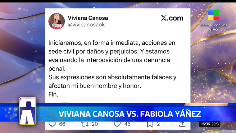 El posteo de Viviana Canosa contra Fabiola Yáñez. El posteo de Viviana Canosa contra Fabiola Yáñez.