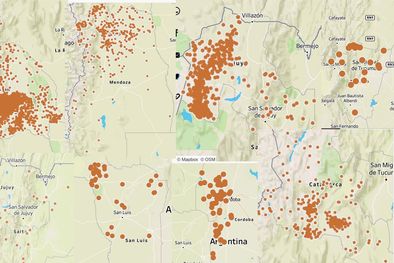 MDZol | Epicentros de los sismos registrados en lo que va del 2022 en las provincias de San Juan, Mendoza, Jujuy, Córdoba, San Luis, Tucumán, Catamarca, Salta y Tucumán. Foto: Visualización hecha con Tableau Public a partir de información de datos difundidos por