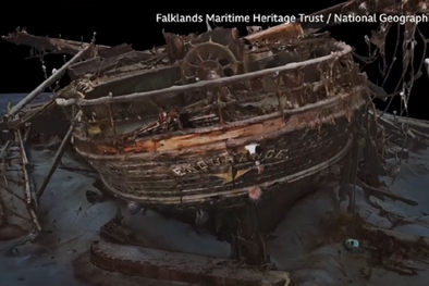 MDZol | El nuevo escaneo en 3D levanta el velo de la oscuridad para revelar en extraordinario detalle el barco que se encuentra a 3 kilómetros de profundidad. Foto: captura de pantalla