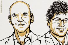 Las clásicas caricaturas del Nobel, esta vez, con Benjamin List (Izquierda) y David W.C. MacMillan (derecha). Foto: Niklas Elmehed/ NobelPrize.org