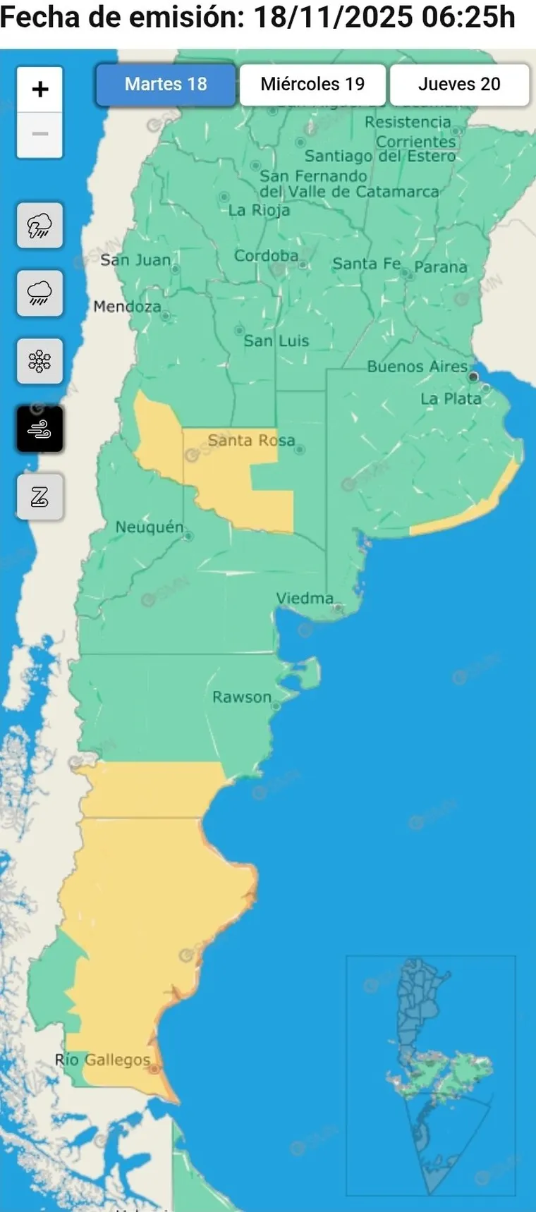 La alerta del SMN por fuertes vientos en varias partes del país.