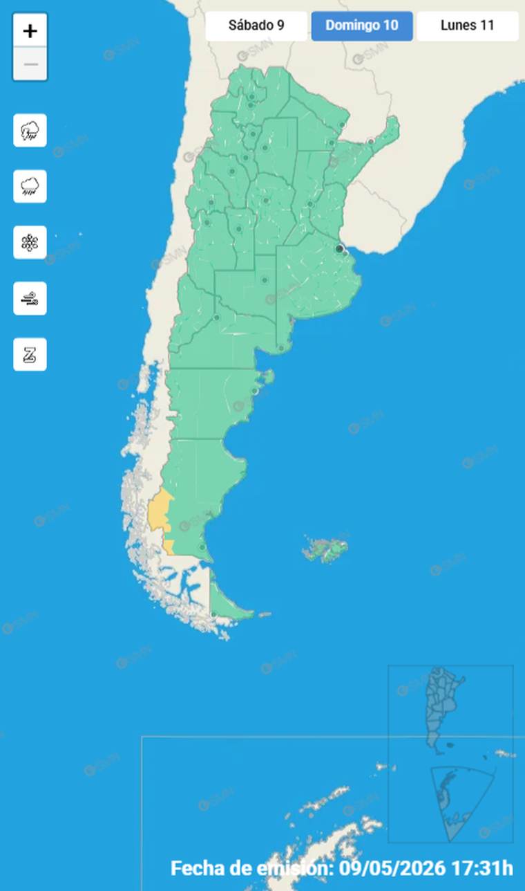 La única alerta meteorológica del domingo estará concentrada en el sur del país. La única alerta meteorológica del domingo estará concentrada en el sur del país.