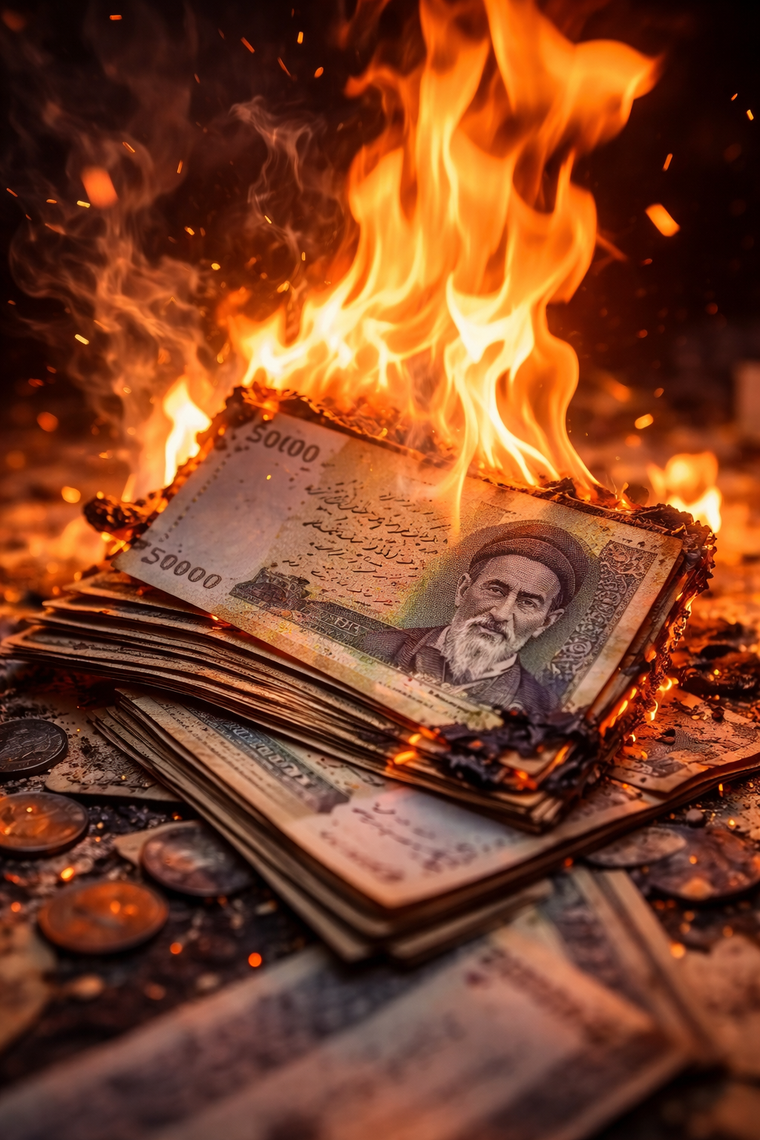 Irán moneda en llamas