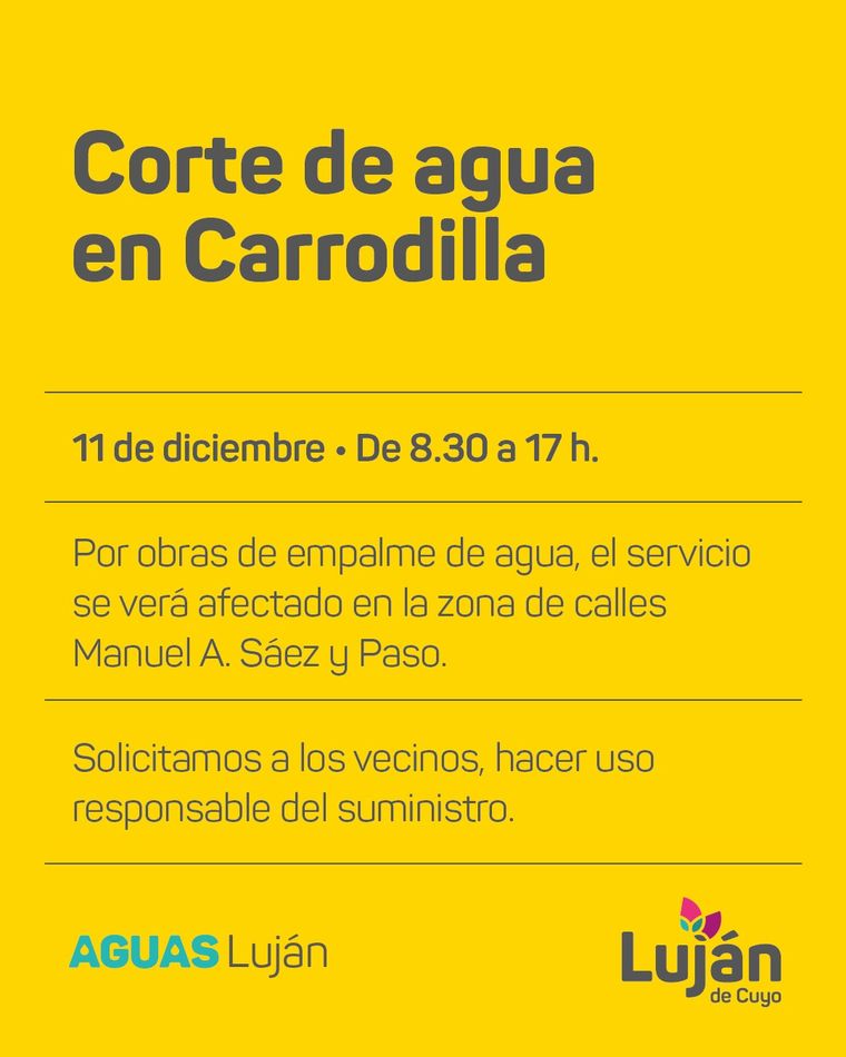 Corte de agua en Luján de Cuyo. Corte de agua en Luján de Cuyo.