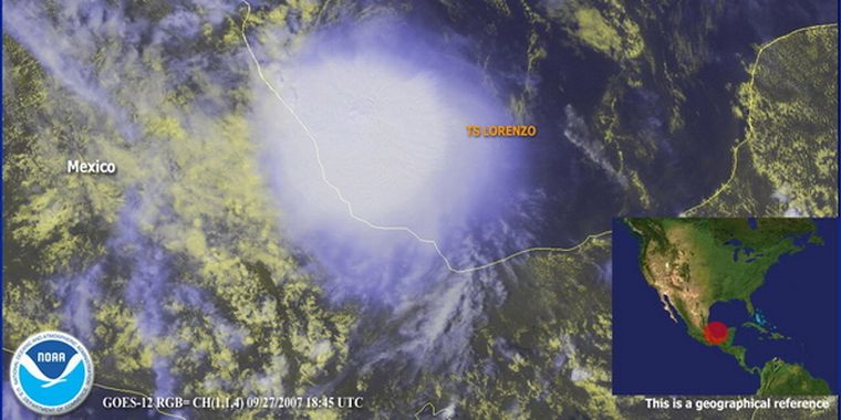 Imagen satelital de la tormenta tropical Lorenzo. Foto: EFE